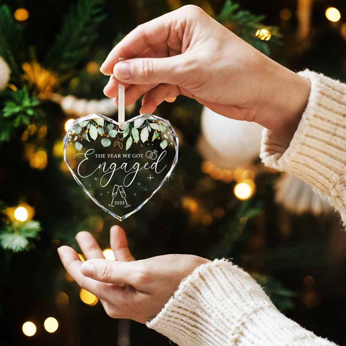 Engagement Gifts for Couples - Engagement Gifts for Newly Engaged Couples, Bride to Be, Women, Fiance, Her - Just Engaged Gift, First Christmas Heart Shaped Glass Ornament 2025 Party Decoration