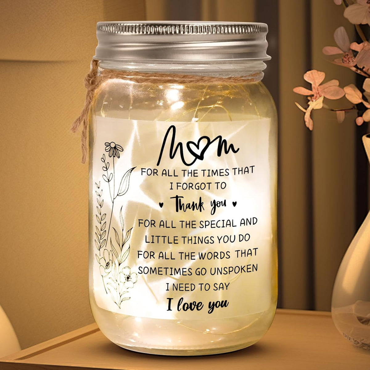 Mothers Day Gifts for Mom from Daughter Son, Mason Jar Night Lights, Birthday Gifts for Mom, Home Decorations Night