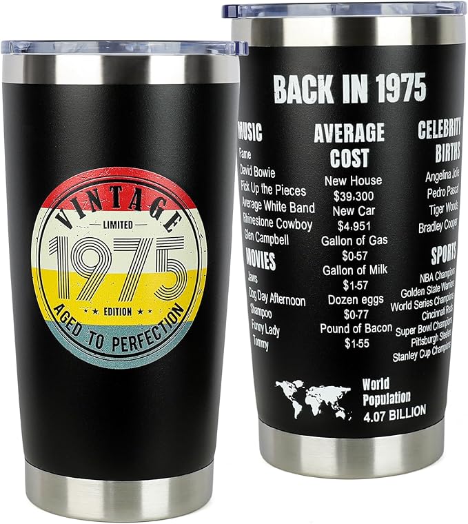 50th Birthday Gifts for Women Men - 1975 50th Birthday Decorations Gifts Ideas for Her Him - 50 Year Old Birthday Gift for Men Women Turning 50 Gift Ideas - Stainless Steel Tumbler