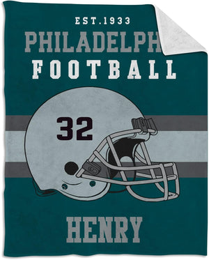 Custom Football Blanket Personalized with Name City and Helmet Number Soft Flannel Football Throw Blankets Gifts for Teen Boys Athletes Fans Kids Adult