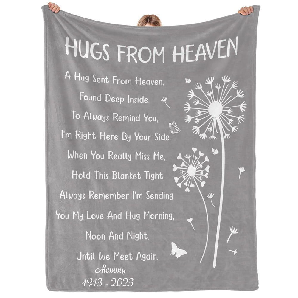 Memorial Sympathy Gifts for Loss of Loved One Mom Dad, Bereavement Gifts, in Memory of Loved One Gifts, Hugs from Heaven Memorial Blanket, Soft Grey Blue Sympathy Throw Blanket
