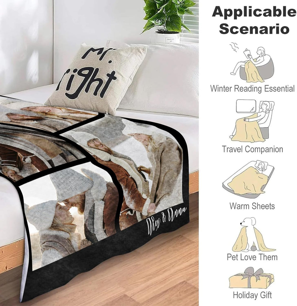 Custom Blanket with Picture Text Customized Fleece Photo Blanket for Couples Gifts Personalized Blankets and Throws Christmas Birthday Gifts for Boyfriend Girlfriend
