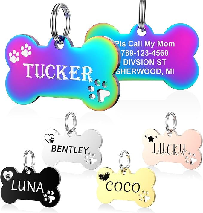 Dog Tags - Personalized Dog Tags with Lovely Icons, Durable Stainless Steel Pet ID Tags for Small Large Dogs Cats, Custom Dog Name Tags Engraved on Both Sides