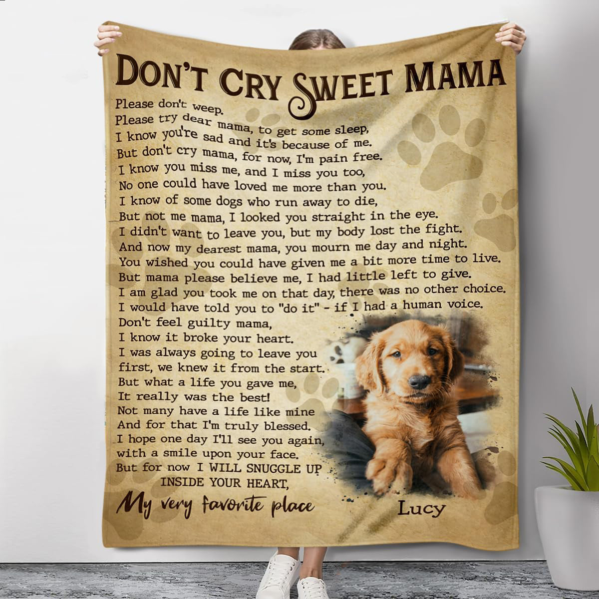 Custom Blanket - Don't Cry Sweet Mama - Personalized with Pet Photo Picture Blanket - Dog Memorial Gifts - Sympathy Gifts for Loss of Dog - Remembrance Keepsake
