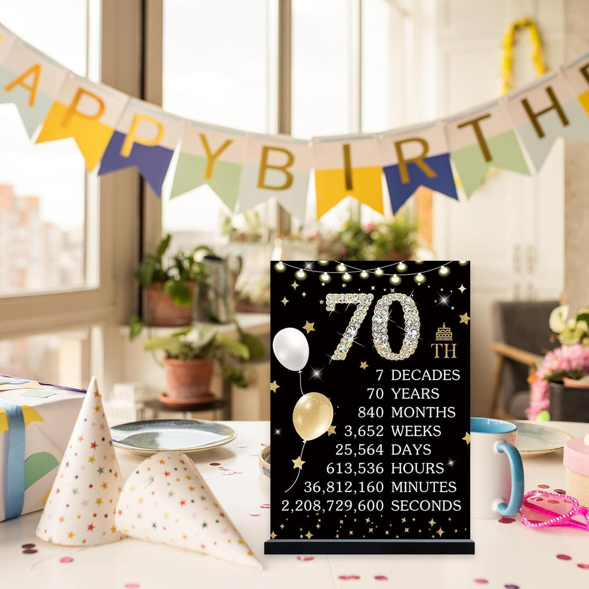 70th Birthday Decorations Gift for Women Men, Black Gold Back in 1955 1965 1975 1985 Poster Acrylic Sign Centerpiece 70th Anniversary Table Decor, 70 Years Old Birthday Party Supplies