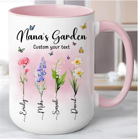 Personalized Mama Mug with Custom Kid Names and Text, Mama's Garden Mug 11oz 15oz, Customized Mother's Day Coffee Cups for Grandma Mug, Gifts for Mimi Gigi Mom Nana from Kids Grandkids on Mother's Day