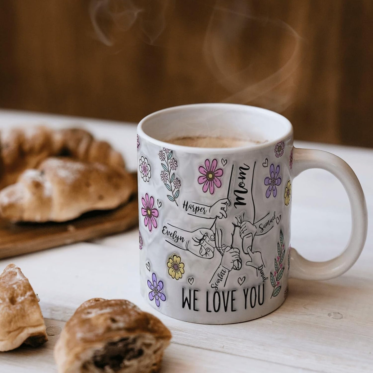 Customized Mother's Day Gifts Mom You Hold My Hand Also My Heart Mug, Family Personalized Custom 3D Inflated Effect Printed Mug, Mother's Day, Gift For Mom, Grandma