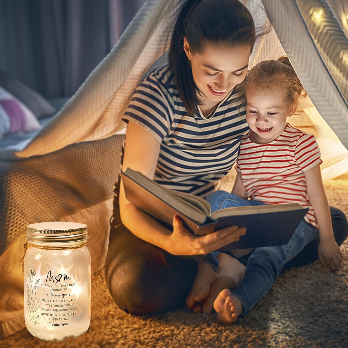 Mothers Day Gifts for Mom from Daughter Son, Mason Jar Night Lights, Birthday Gifts for Mom, Home Decorations Night