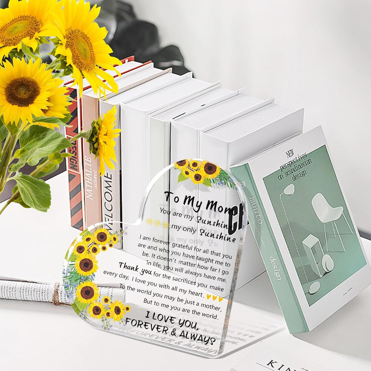 Mothers Day Mom Gifts for Mom from Daughter Son, Delicate Heart Plaque, Birthday Sign Present Idea, First Mothers Day Christmas Stocking Stuffers Birthday Acrylic Gifts for Mama Stepmom