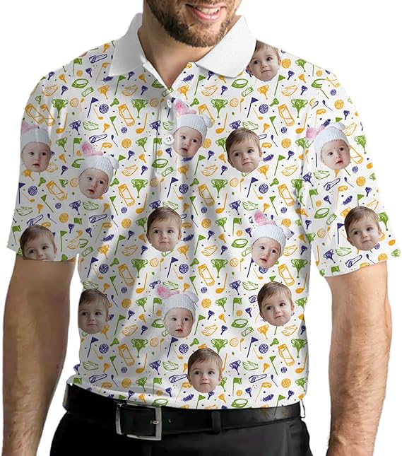 Custom Dad Golf Polo Shirts for Men, Fathers Day Golf Gifts for Dad Grandpa Dada Papa, Personalized Shirts with Photo
