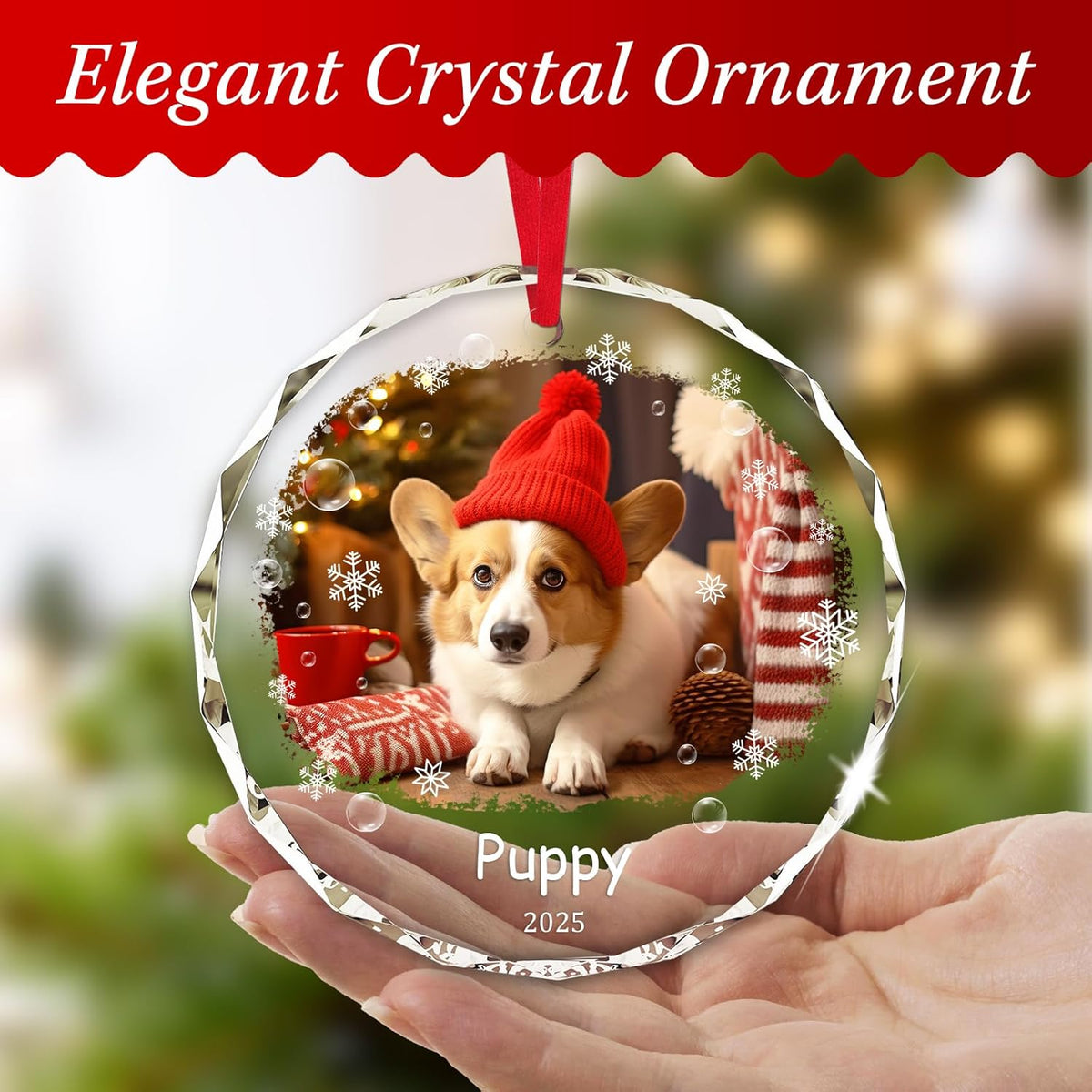 Personalized Pet Photo Ornaments, Dog Cat Custom Crystal Ornaments with Pictures, Christmas Hanging Ornament for Fur Baby, Custom Pet Lover Gift for 2025 Holidays