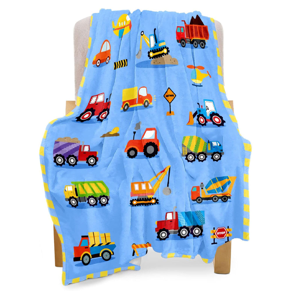 Construction Toddler Blanket for Boys Girls Lightweight Baby Kids Blanket Cute Soft Small Truck Car Blankets Comfy Fleece Flannel Plush Blue Throw Blankets Gifts