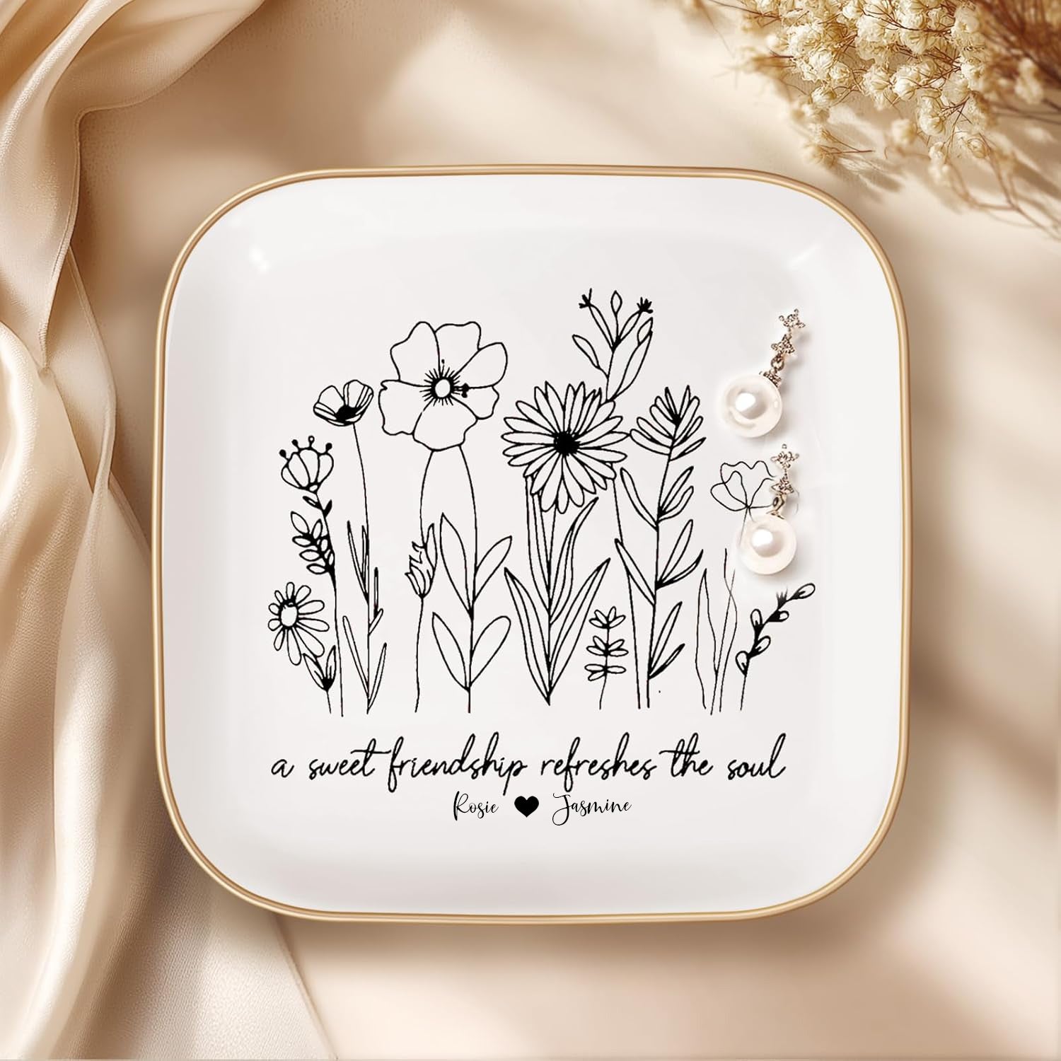 A Sweet Friendship Refreshes The Soul - JewelryTray,Friendship Gifts for Women,Bible Verse Jewelry Dish,Christian Gifts Jewelry Dish,Best Friend Birthday Gifts for Women