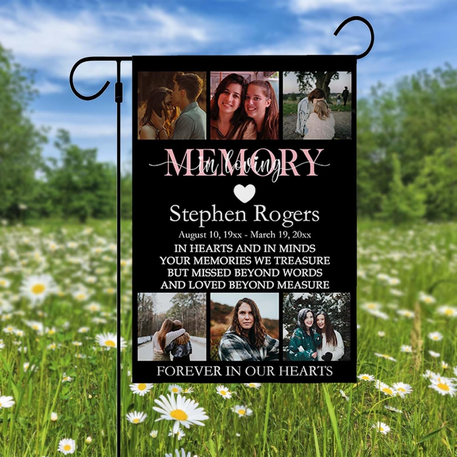 Your Presence We Miss Your Memory We Treasure  Memorial Photo Collage Flag, Elegant In Loving Memory Photo Memorial Garden Flag, Cementary Memorial, Funeral Yard Flag Decor, Sympathy Flag