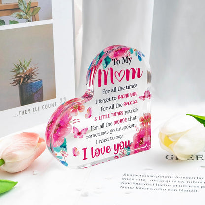Mom Valentine Gift Mom Gifts for Mothers Day Heart Shaped Acrylic Block for Moms Gifts for Moms from Daughter Son Birthday Christmas I Love You Mother