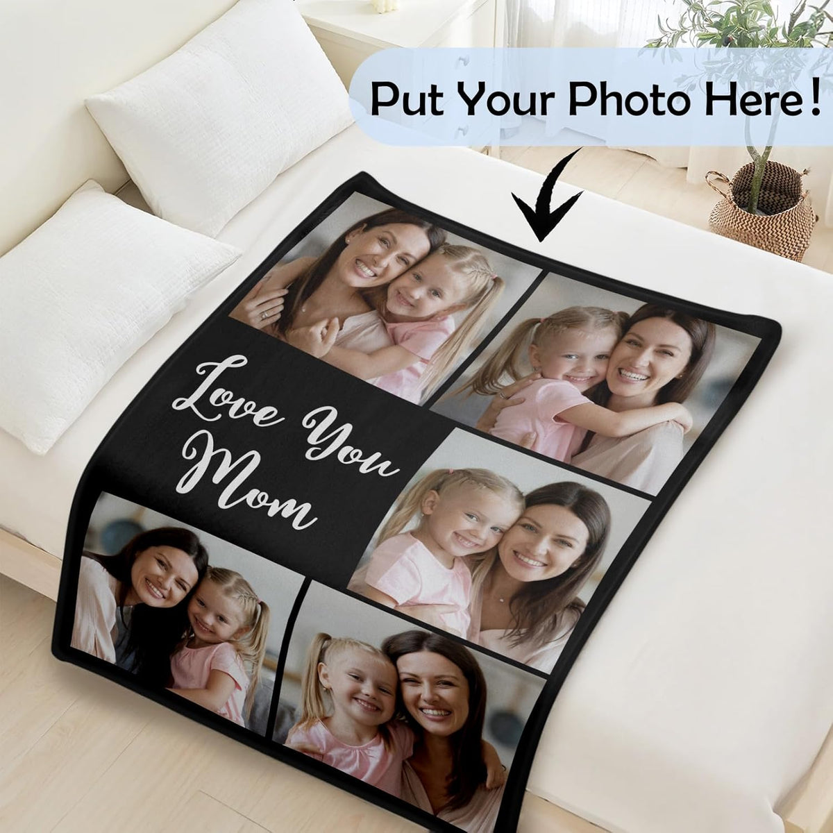 Mothers Day Birthday Gifts for Mom Custom Blanket with Pictures Text Personalized Flannel Photo Blankets Customized Throw Gift for Women