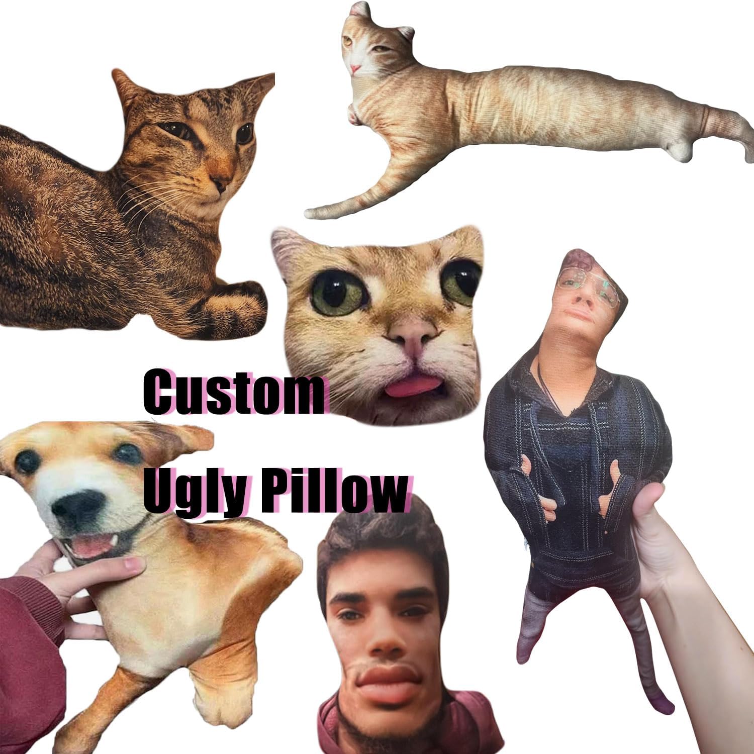 Customized Ugly Pet Pillows, DIY Abstract Personalized Custom Pet Pillow, Funny Cute Custom Cat Dog Pillow, Custom Stuffed Animals of Your Pet, Funny Gifts for Friends