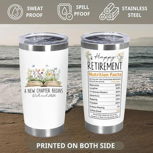Retirement Gifts For Women 2026 - A New Chapter Begins Tumbler - Retired Gift For Boss Female, Happy Retirement with Nutrition Facts Gifts For Coworker Lady, Mothers Day Gift Chirstmas