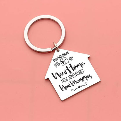 Housewarming New Home Gifts, Custom Name New Home, New Adventures, New Memories Customized Keyring Keychain, New Home Keychain for Family and Friends