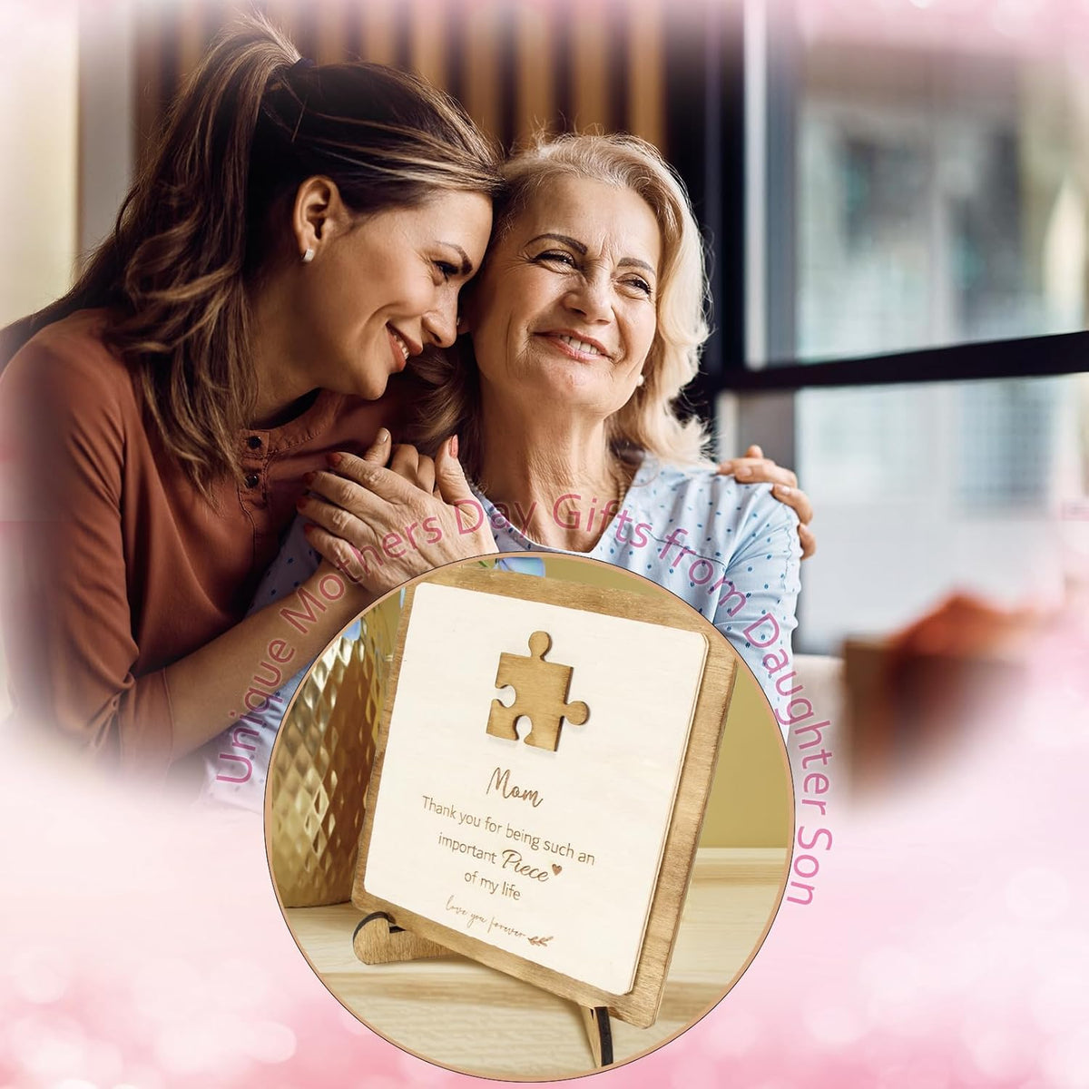 Plaque for Moms for Mothers Day | Puzzle Wooden Sign with Box | Mama Gifts for Birthday, Valentines Day, Christmas from Daughter Son. Love mom