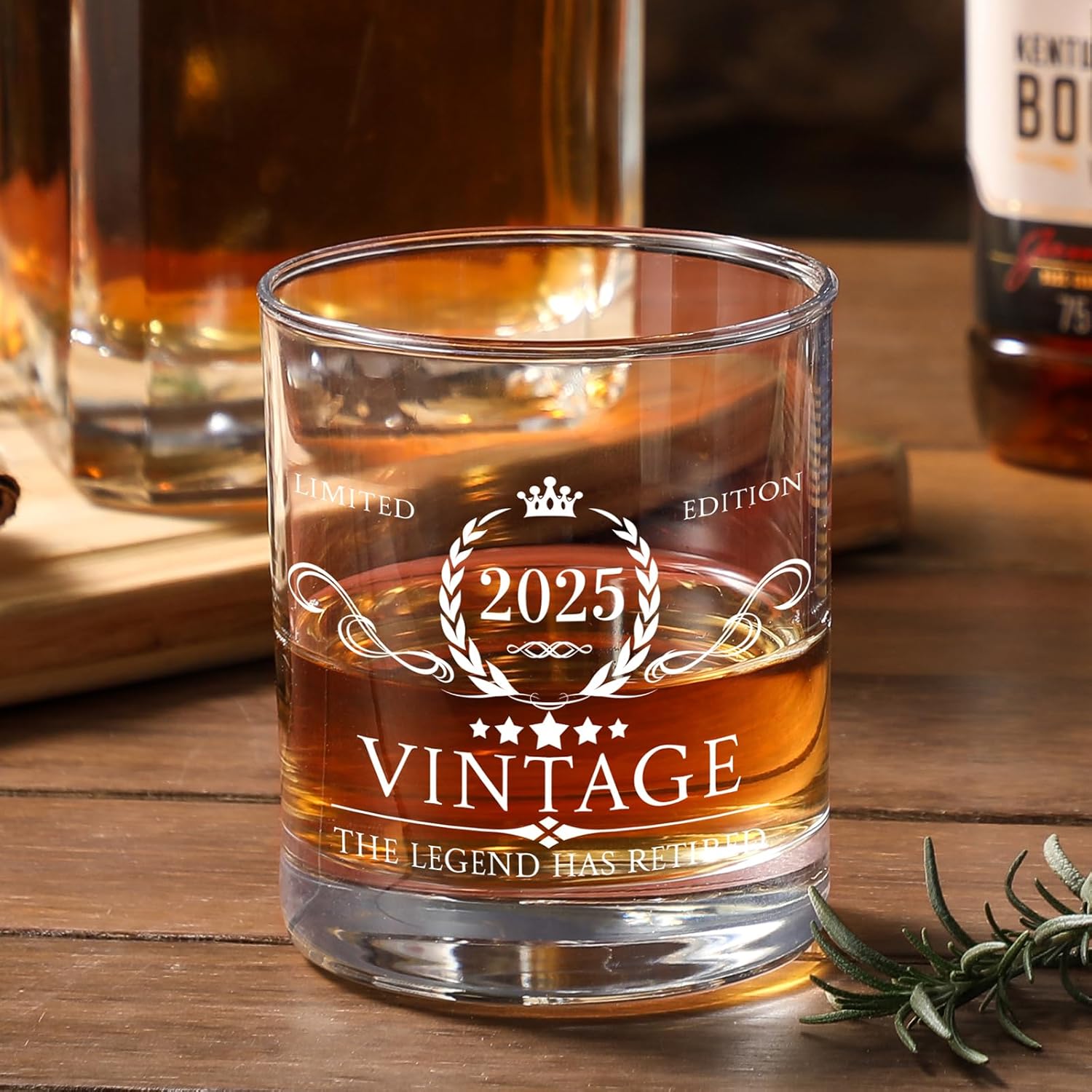 Retirement Gifts for Men Whiskey Glass Set - The Legend Has Retired 2025 - Retirement Party Decorations, Supplies - Gifts Ideas for Him, Dad, Husband, Friends - Wood Box & Whiskey Stones & Coaster