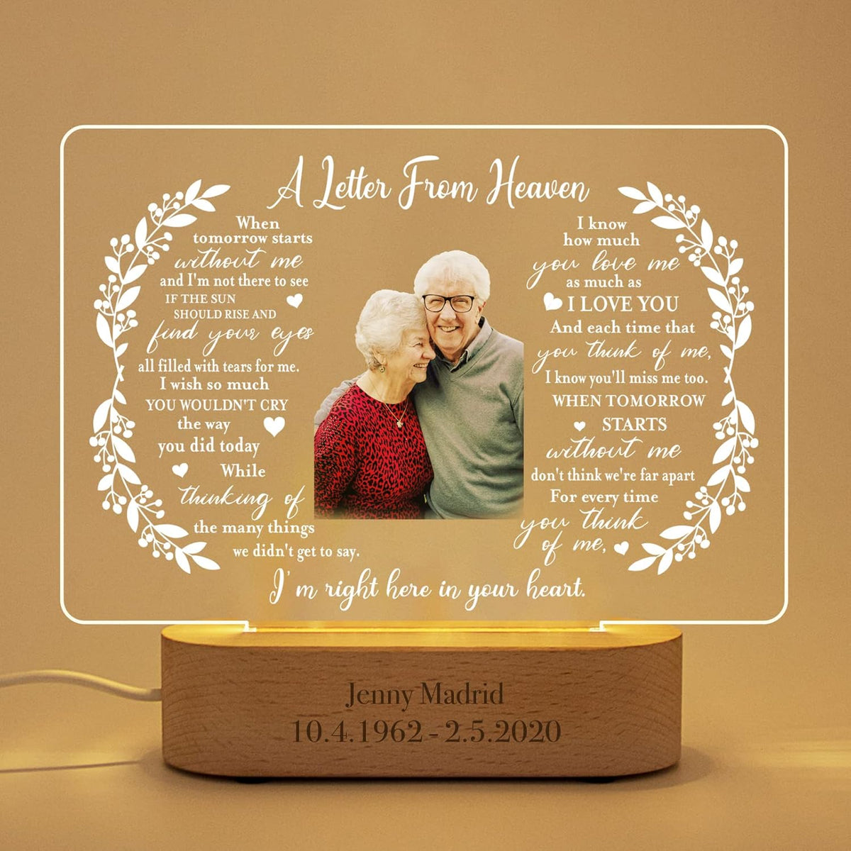 Personalized Unique Sympathy Gifts for Loss of Mom Custom in Memory of Loved One Light Up Picture Frames with Photo and Text Memorial Plaque Night Light Lamp