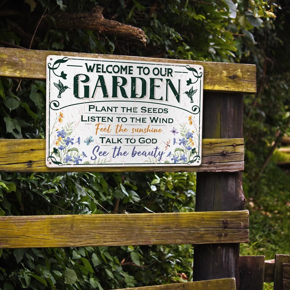 Welcome To Our Garden Metal Sign Outside Garden Welcome Sign Gardening Gifts and Decorations for Women Gardeners Plant Lovers