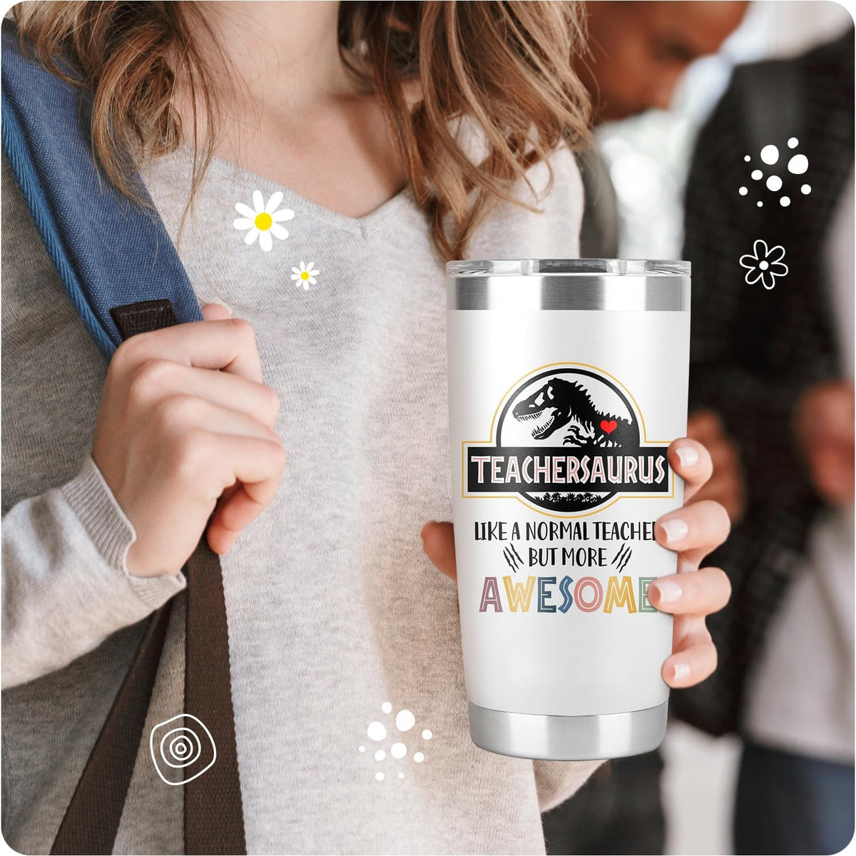 Teacher Cup Tumbler - Gifts for Women Men, Thank You Gift Ideas for Teachers, Teachersaurus Gifts From Student - Tumbler Best Teachers Day Week Appreciation Gift