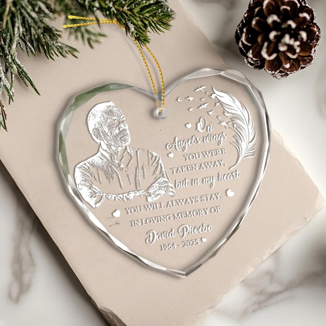 Personalized Memorial Glass Ornament, Engraved Photo Ornaments, Loss of Father, Dad Mom Loss Ornament, Remembrance Gift, Crystal Christmas Decor