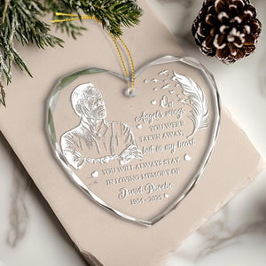 Personalized Memorial Glass Ornament, Engraved Photo Ornaments, Loss of Father, Dad Mom Loss Ornament, Remembrance Gift, Crystal Christmas Decor