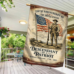 Personalized 250th Anniversary of the United States Garden Flag, Custom Descendant of a Patriot Flag 1776-2026, Patriotic American Revolution Flag, Custom Family Heritage Yard Flag