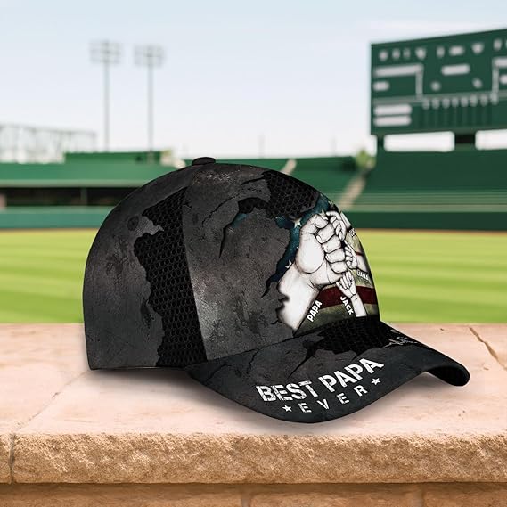 Best Dad Ever Customized Fathers Day Baseball Cap, Best Papa Ever Personalized Fist Bump Cap