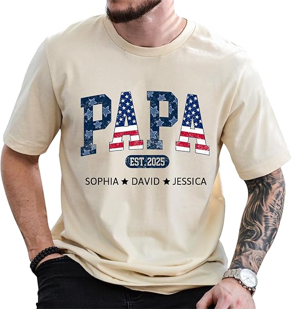 Personalized Dad Shirts Custom Dad Est Shirt with Kids Names Grandpa Papa Shirts Birthday Fathers Day Shirt for Daddy