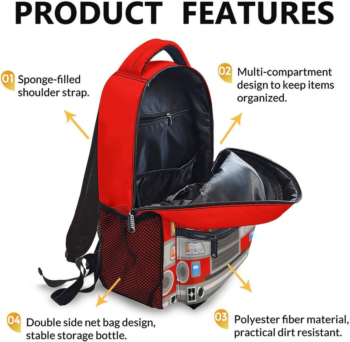 Kids Backpacks for Boys 3-6, 17 Back to School Gifts for Kids Children, Personalized Fire Truck Bookbag Supplies with Pockets for Kindergarten Preschool, Custom School Backpacks for Truck Lovers