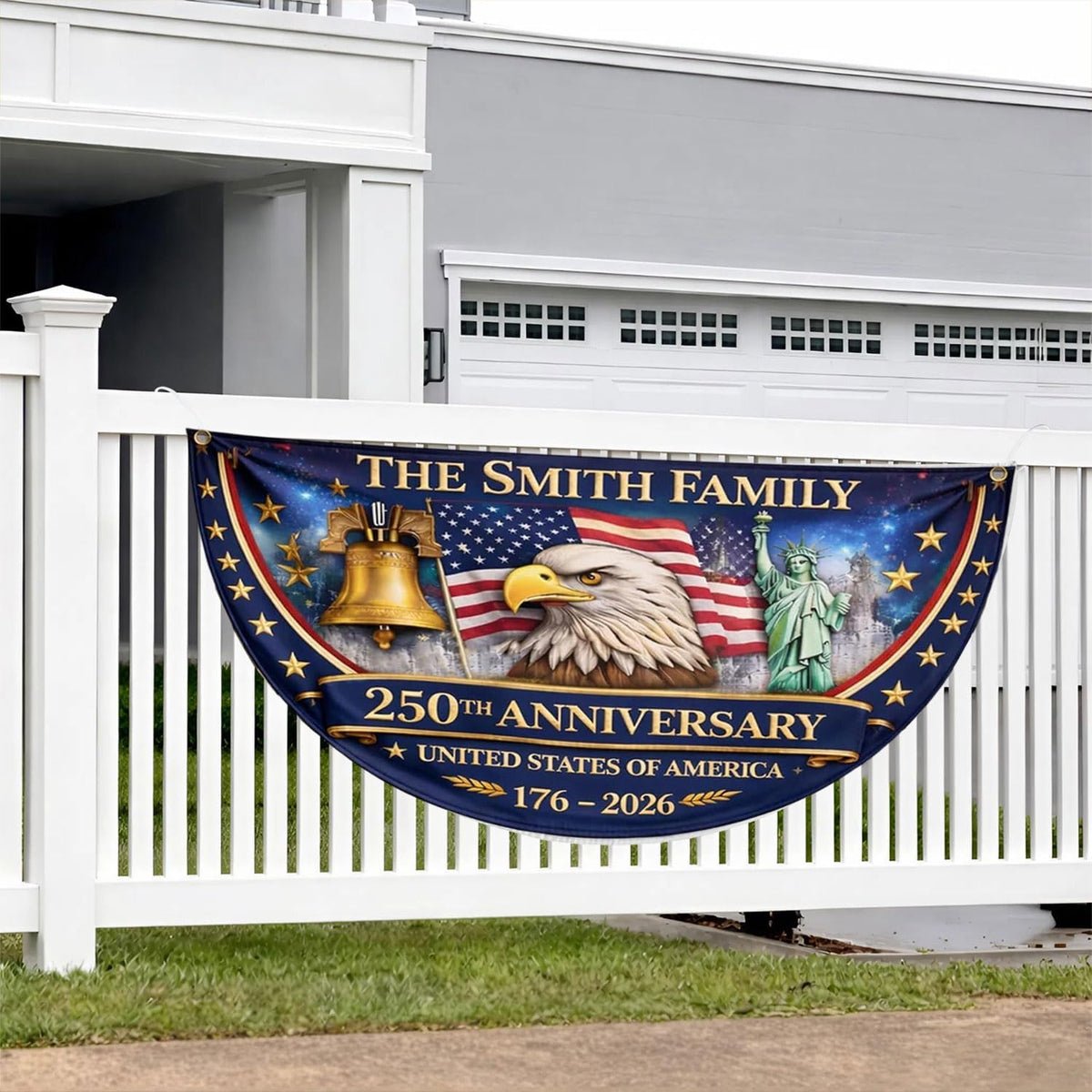 Personalized 250th Anniversary Flag Bunting, America's 250th Anniversary Double-Sided Outdoor Banner, Patriotic Yard & House Decoration for 4th of July, Independence Day