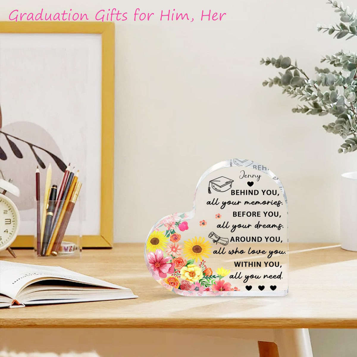 Graduation Gifts for Her, Him, 2025 Graduation Decorations - Engraved Acrylic Heart Plaque Graduate Gifts , High School, Masters Degree, College Graduate Gift for Women, Men