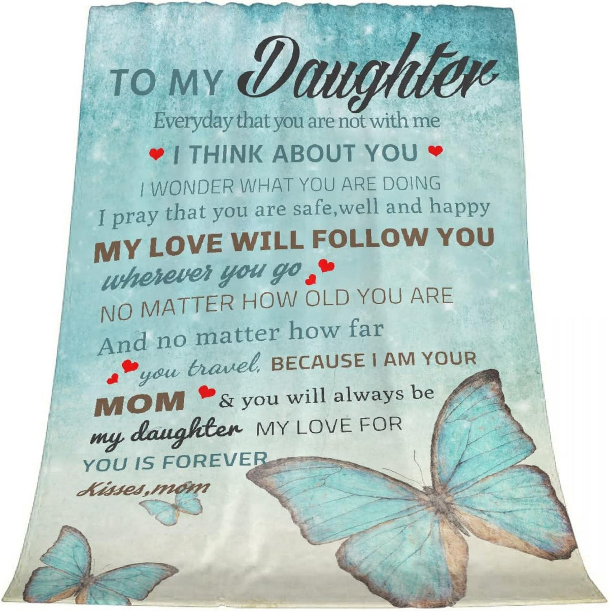 Daughter Blanket to My Daughter Letter from Mom Gifts Letter Printed Throw Fleece Flannel Blankets Birthday Gifts for Daughter Adult Mother Daughter Gift from Mom