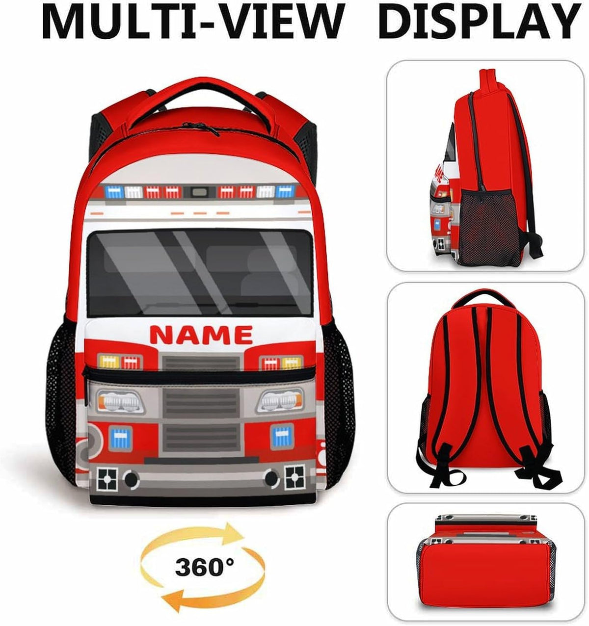 Kids Backpacks for Boys 3-6, 17 Back to School Gifts for Kids Children, Personalized Fire Truck Bookbag Supplies with Pockets for Kindergarten Preschool, Custom School Backpacks for Truck Lovers