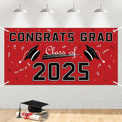Graduation Decorations 2025 - Graduation Backdrop - Graduation Party Decorations - Congrats Grad Banner - Graduation Decorations Class of 2025,Graduation Party Favors Supplies Yard Sign