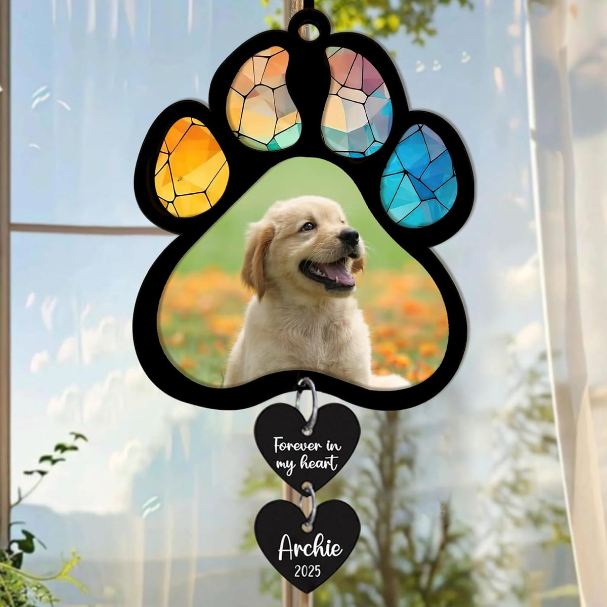 Personalized Dog Memorial Suncatcher with Photo, SunCatcher Gift for Someone Who Lost a Dog, Dog Remembrance Stained Glass, Sympathy Gift for Loss of Fur Baby, Pet Day, Christmas