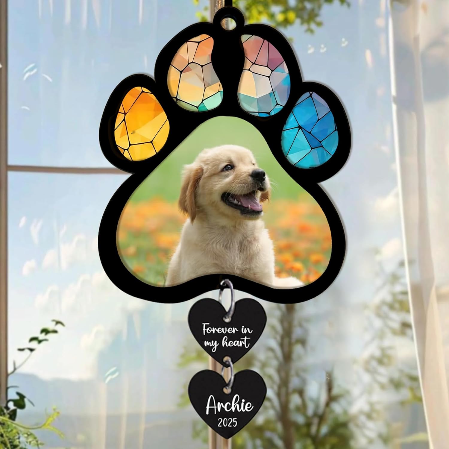 Personalized Dog Memorial Suncatcher with Photo, SunCatcher Gift for Someone Who Lost a Dog, Dog Remembrance Stained Glass, Sympathy Gift for Loss of Fur Baby, Pet Day, Christmas