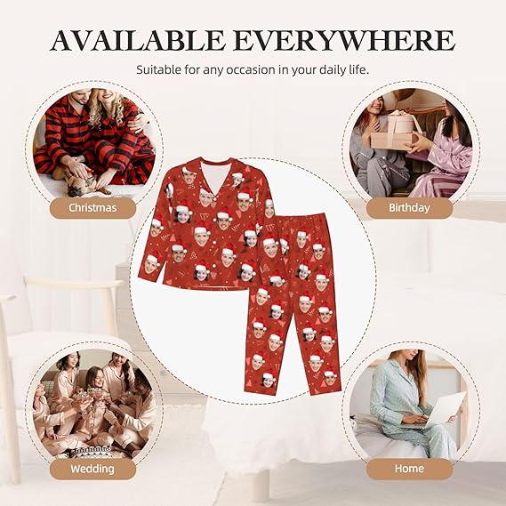 Personalized Pajamas Custom Face Pajama Pants for Men Women Customized Funny Sleepwear With Pet Photo Christmas Couple Gift