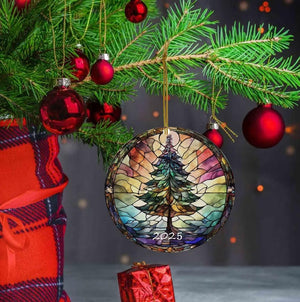 Christmas Ornaments 2025, Stained Glass Style, Round Fun Acrylic Decoration Gifts