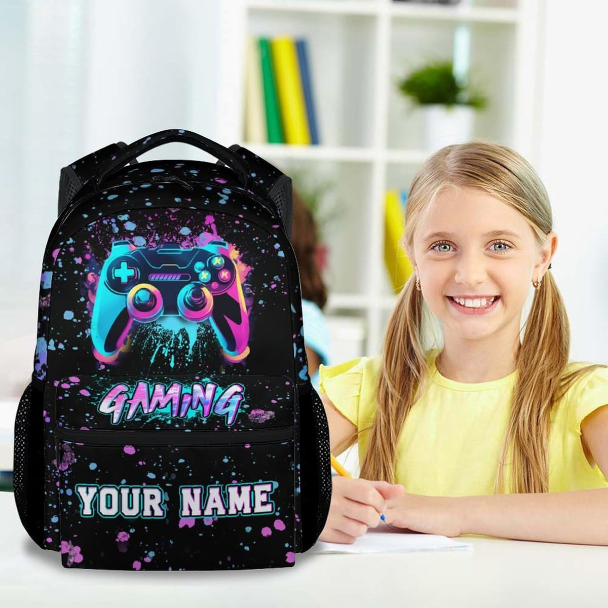 Custom Backpack for Boys - Aesthetic Gaming Backpack for Kids - Black Lightweight Durable Bookbag for Elementary School