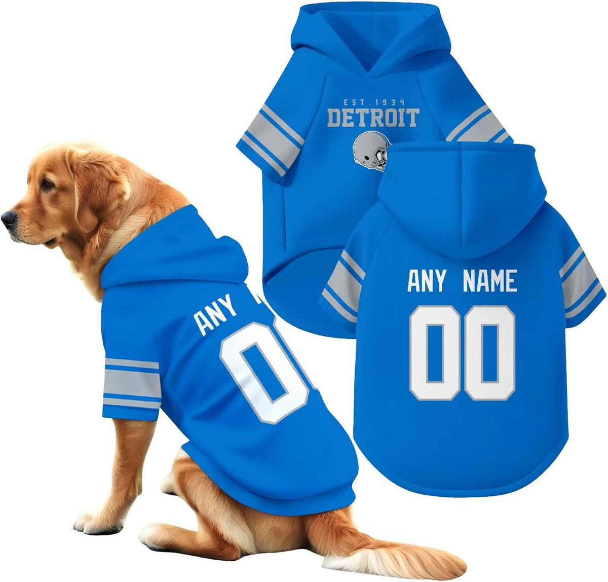 Detroit Dog Hoodie T-Shirt Pet Clothes Jersey Custom Name and Number Gifts