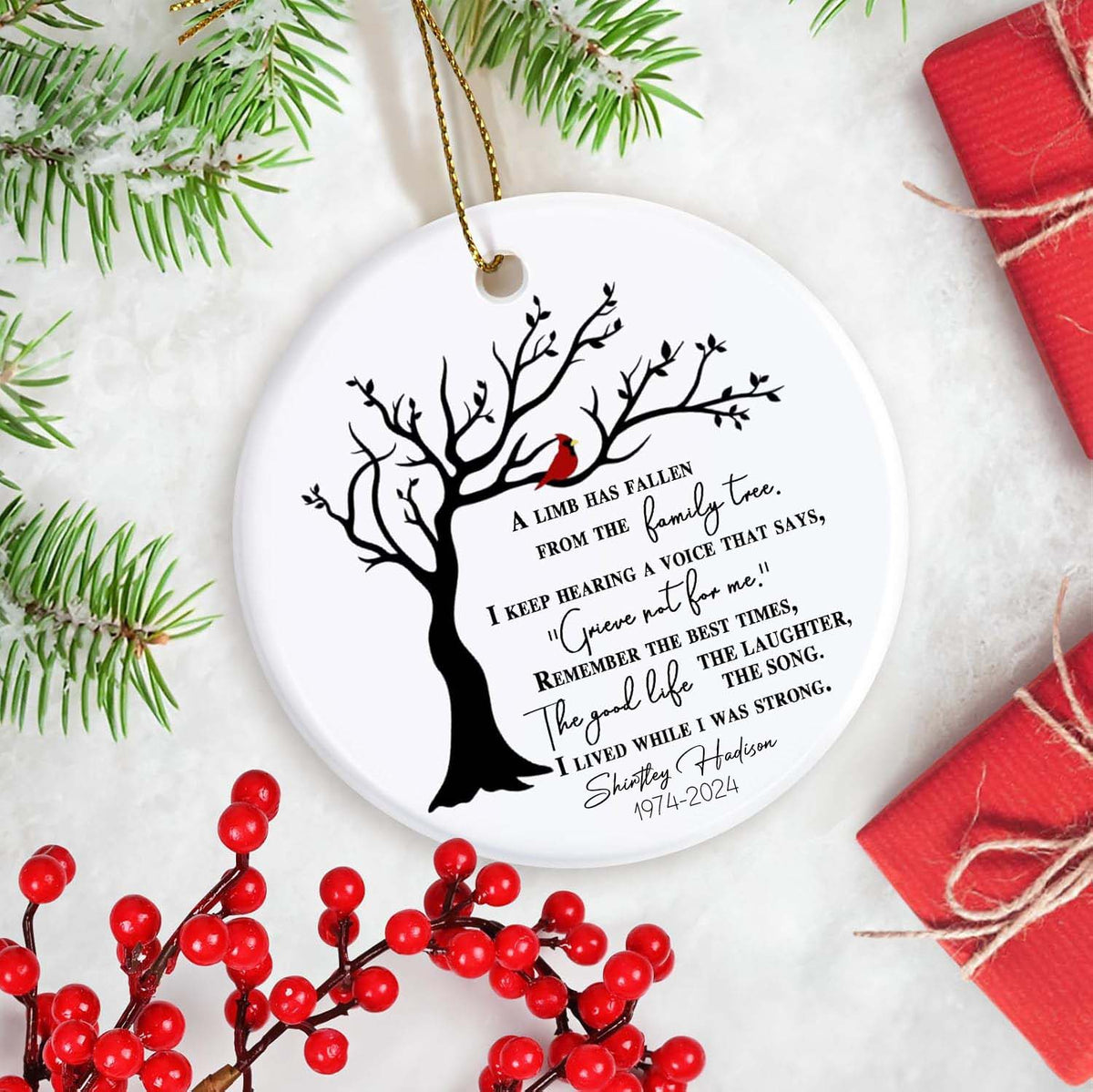 A Limb Has Fallen Memorial Ornament - Red Cardinal, Keepsake, Remembrance Gift, Custom Ornament Family Tree - Family Loss
