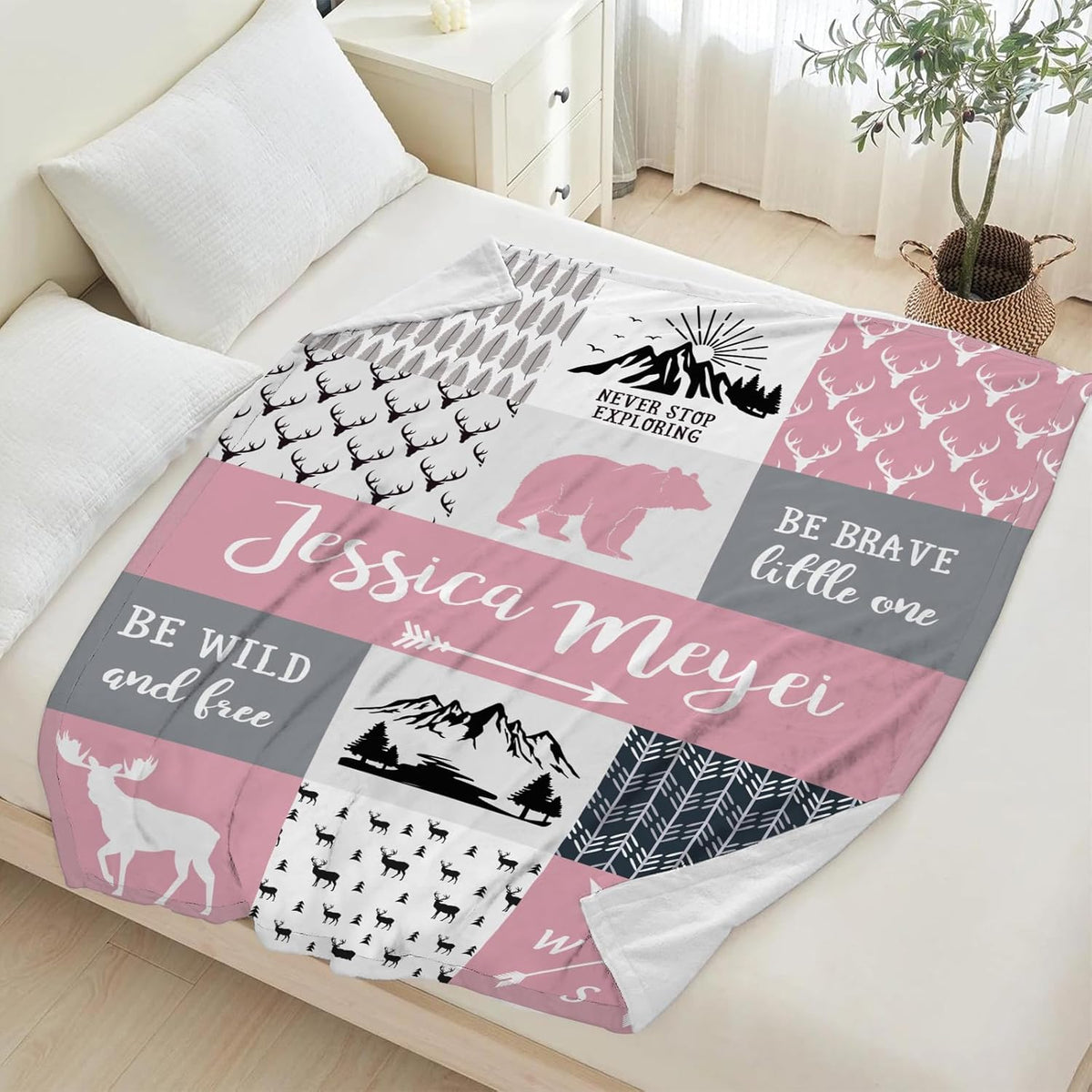 Personalized Baby Blankets for Boys Girls, Custom Flannel Blanket with Name Customized Christmas Birthday Gifts for Kids Teens