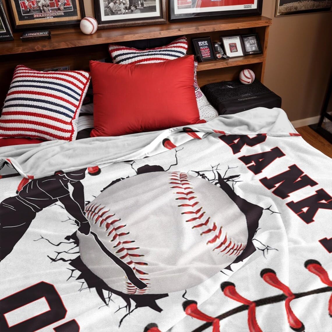 Personalized Baseball Blankets with Name Numbers, Custom Baseball Team Game Throw Flannel Blankets Stuff Gifts for Boys Sports Lover Fans Kids Adult