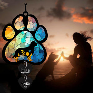 Personalized Dog Memorial Suncatcher, Custom Pet Memorial Gift for Loss of Dog, Stained Glass Acrylic Sympathy, Hanging Garden Decor with Paw