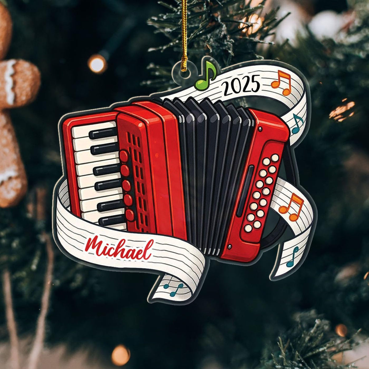 Personalized Accordion Player Shaped Christmas Ornament, Customized Year Name Accordionist Ornament Gift for Daughter Son Kids Teacher Student, Accordion Instrument Keepsake Ornaments for Graduation